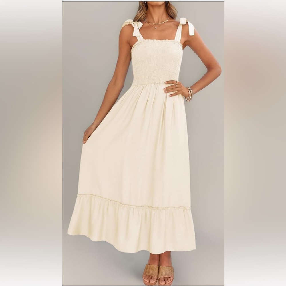Zesica from amazon, spaghetti strap, square neck, ruffle A-line, maxi dress